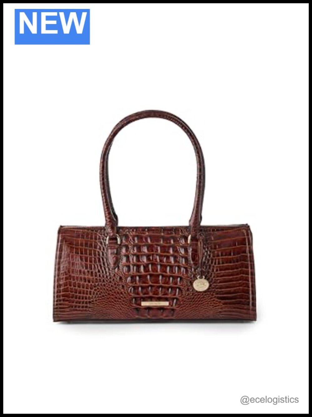 Leather Satchel Handbag with Zip Top and Rolled Handles